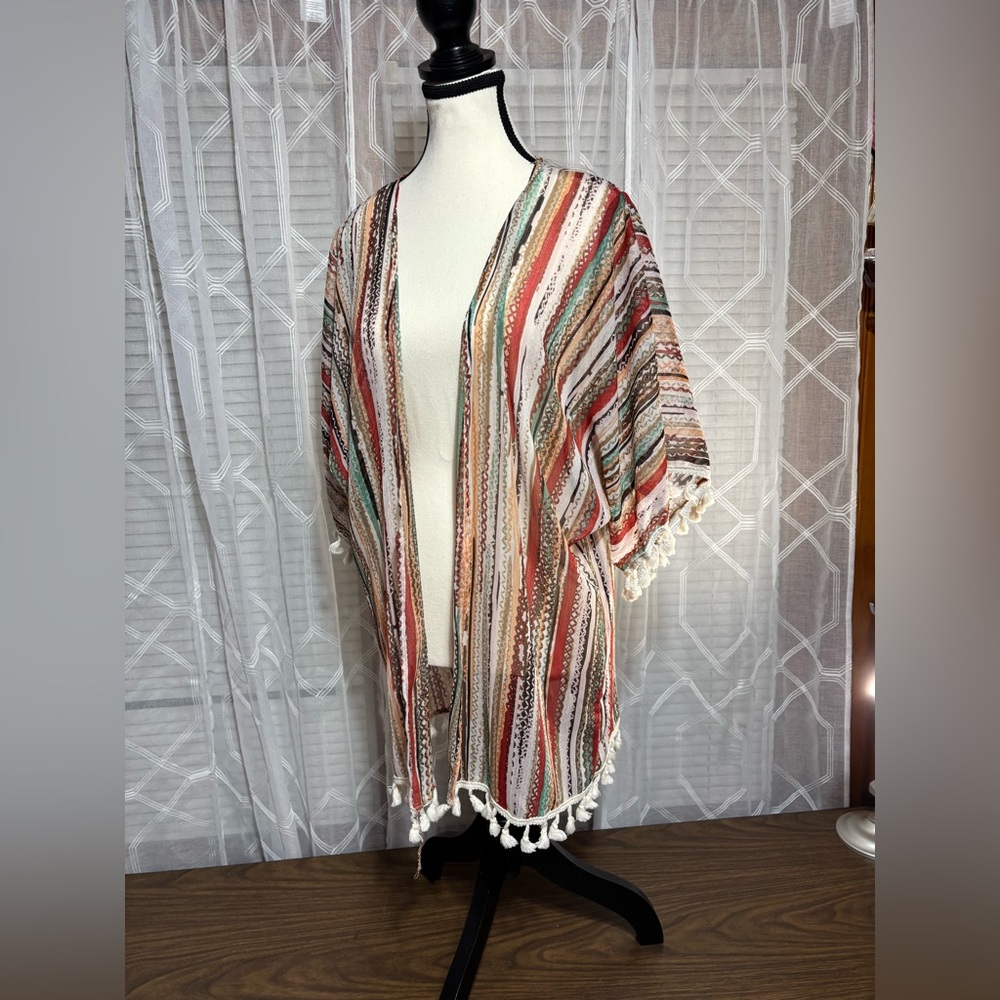 Lilypad medium women’s duster/jacket southwest design Tassels sleeve & hem 29”L